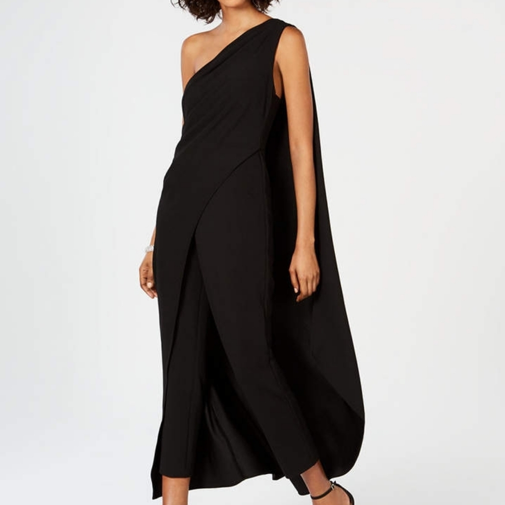 Adrianna Papell Black One-Shoulder Jumpsuit